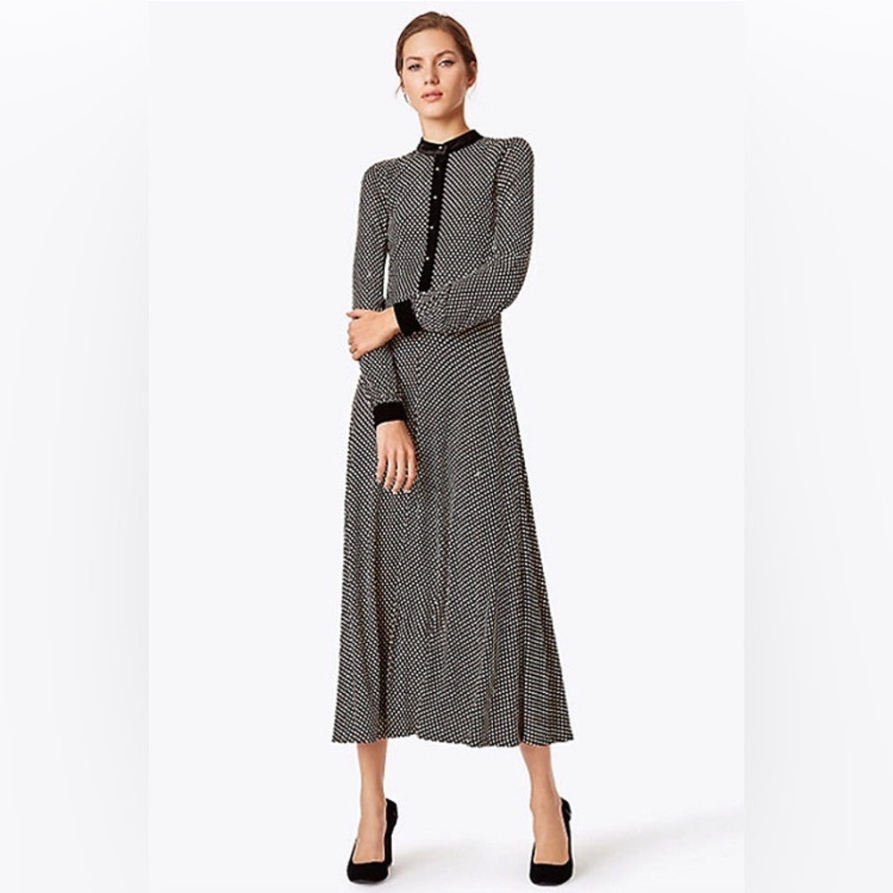 NWT $598 Tory Burch Anja Midi Dress In Black Jazz Dot